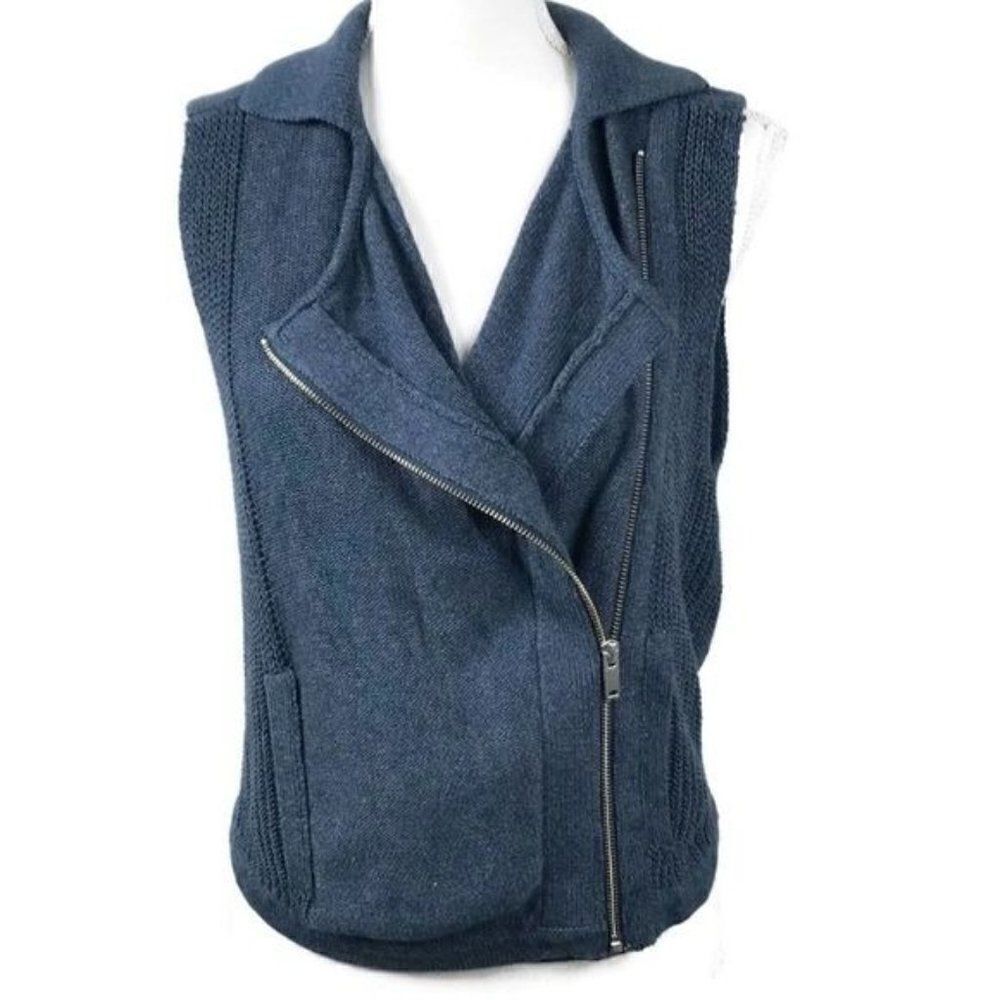 Banana Republic Denim Blue Knit Moto Zippered Vest Medium